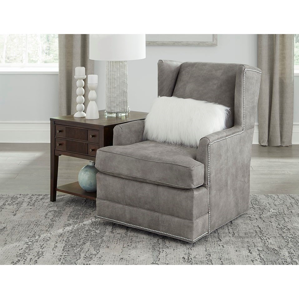 England Olive Swivel Chair with Nailhead Trim | Sheely's Furniture